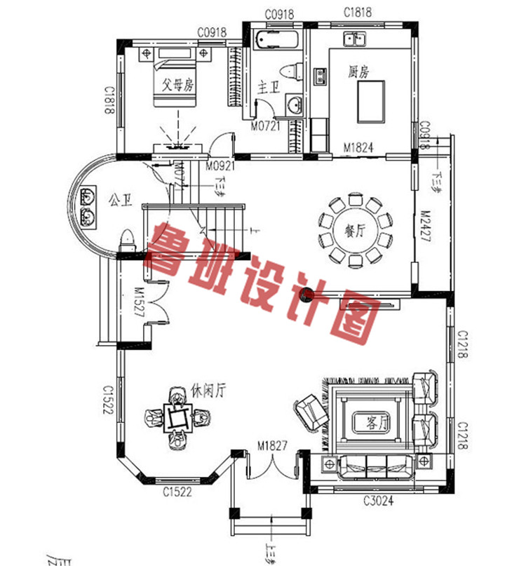 四层欧式高端小楼设计一层户型图