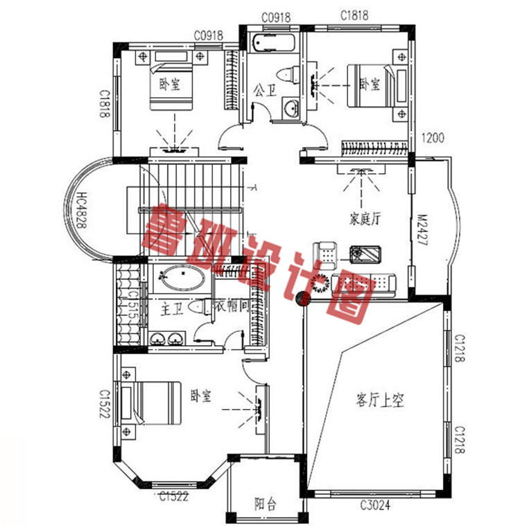 四层欧式高端小楼设计二层户型图