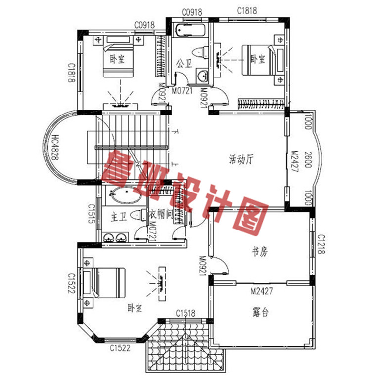 四层欧式高端小楼设计三层户型图