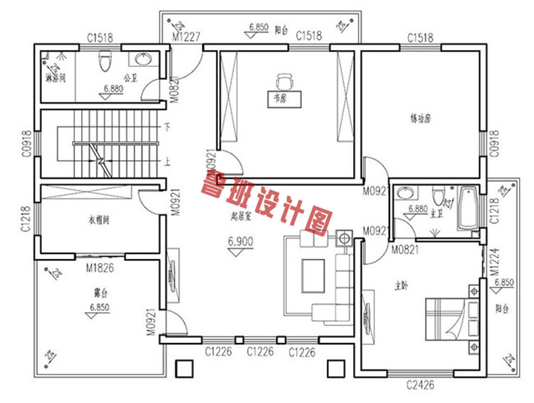 中式农村四层别墅设计三层户型图