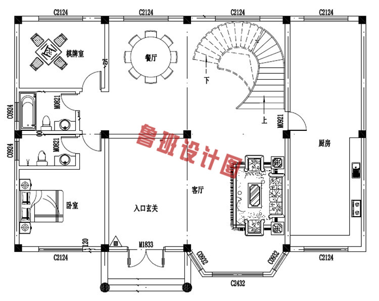 简欧风格四层豪华别墅设计一层户型图