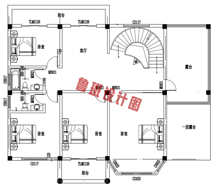 简欧风格四层豪华别墅设计三层户型图