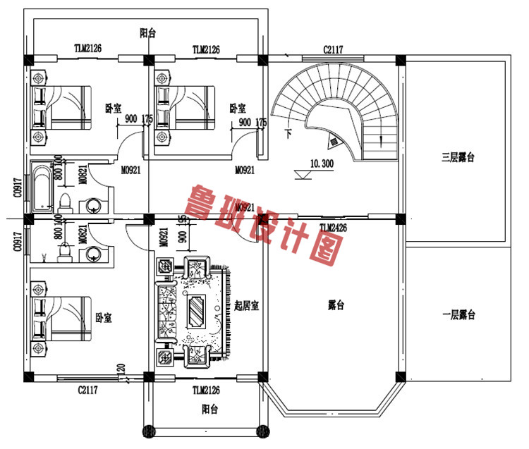 简欧风格四层豪华别墅设计四层户型图