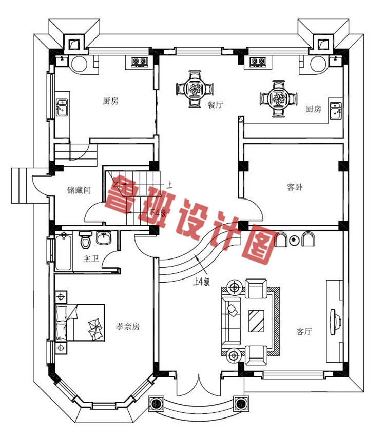 160平农村四层别墅设计一层户型图