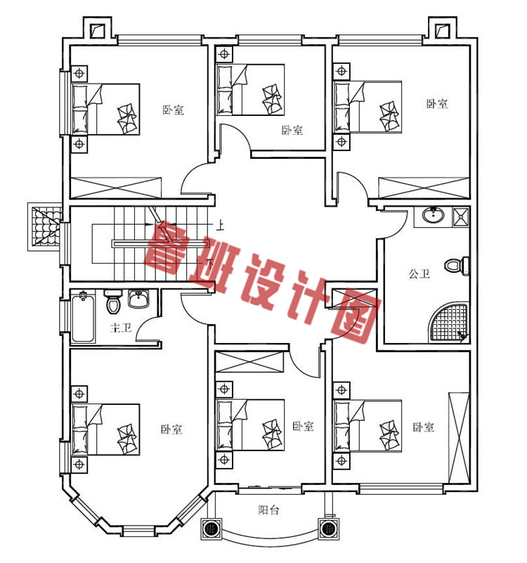 160平农村四层别墅设计二层户型图