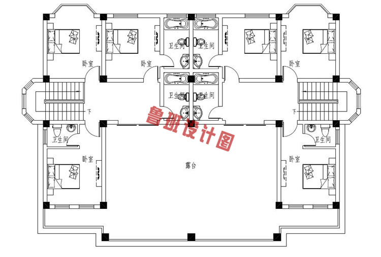 现代乡村四层双拼别墅设计四层户型图