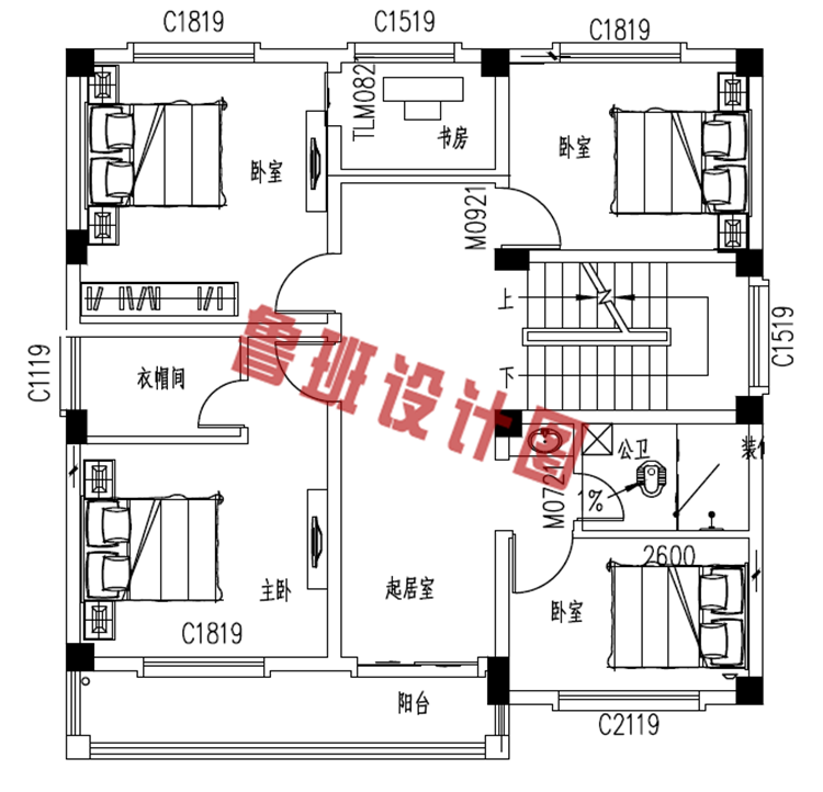 简单实用农村四层别墅房屋设计二层户型图