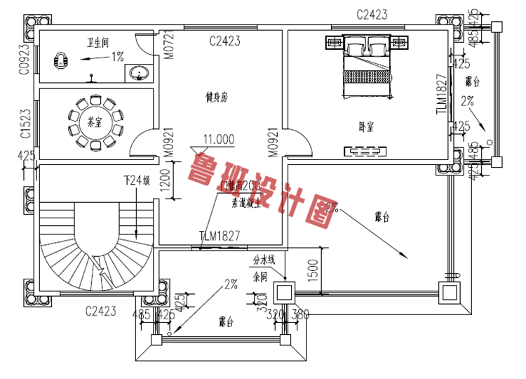 欧式高端大气四层别墅自建房屋设计四层户型图