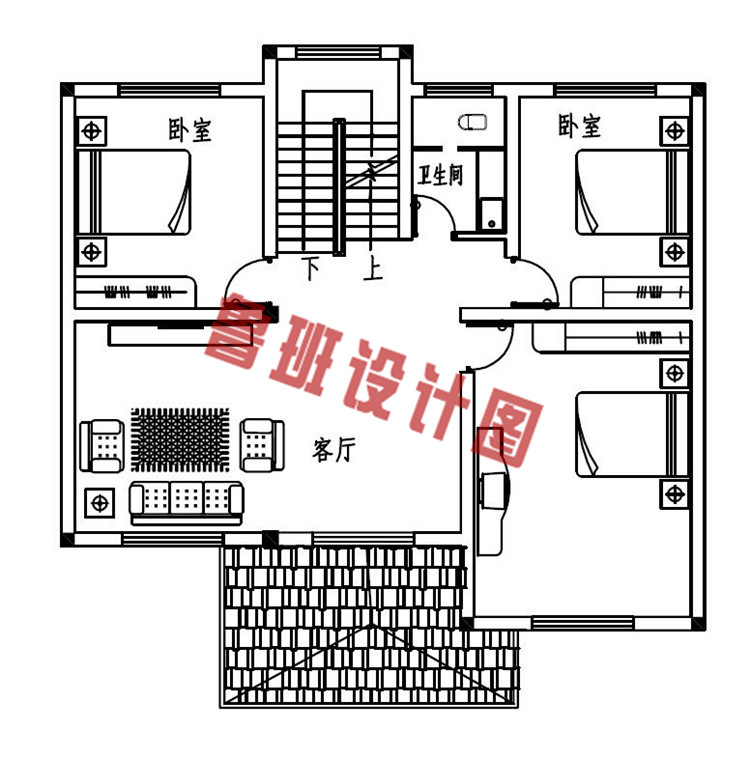 四层农村自建别墅设计二层户型图