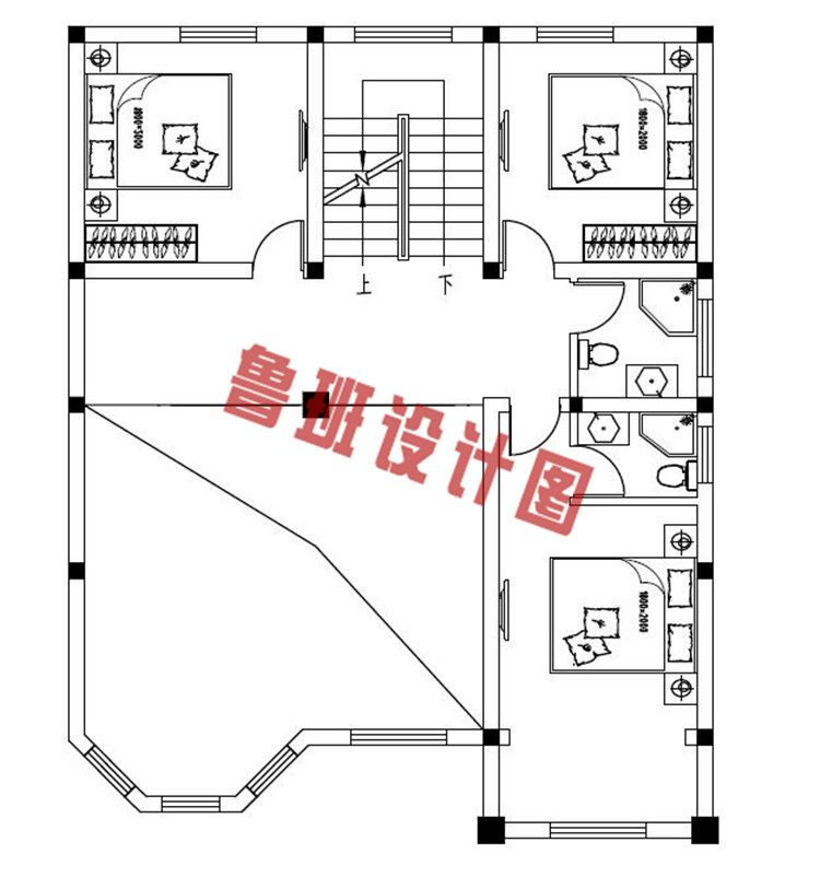 130平农村四层复式楼房设计二层户型图