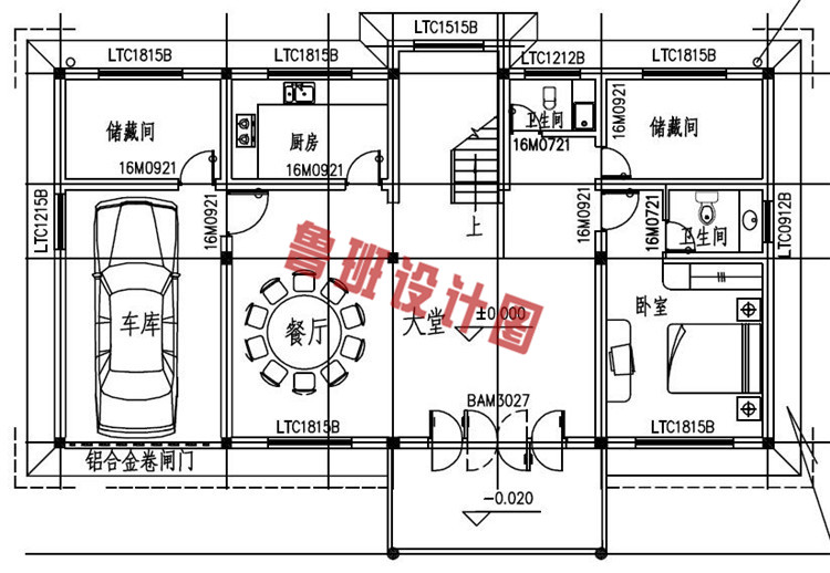 农村三层半别墅自建房设计一层户型图