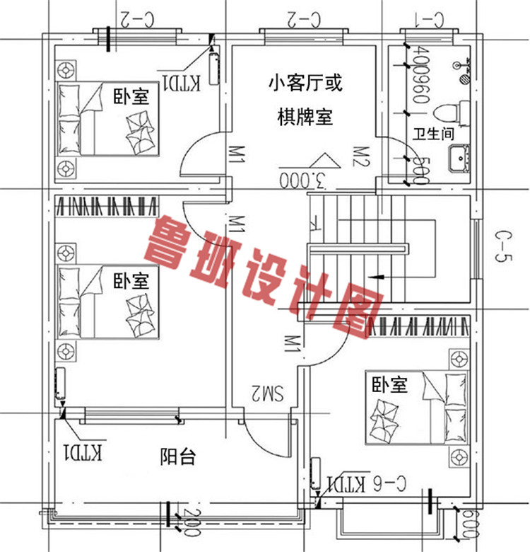 经典小户型二层双拼房屋设计二层户型图