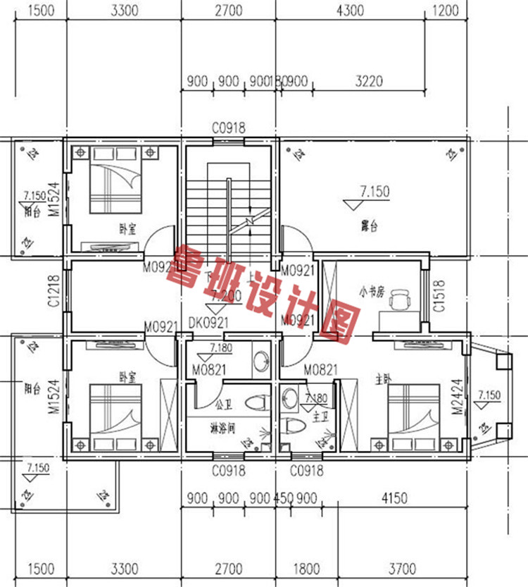 105平四层带车库别墅房屋设计三层户型图