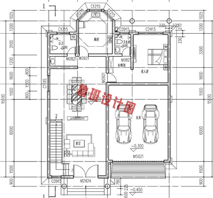 高档豪华四层半小楼设计一层户型图