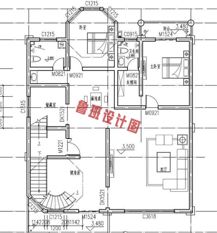 高档豪华四层半小楼设计二层户型图