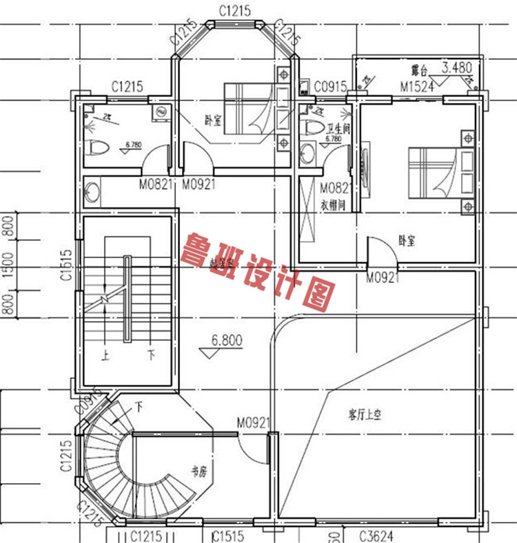 高档豪华四层半小楼设计三层户型图