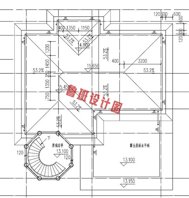 高档豪华四层半小楼设计屋顶户型图