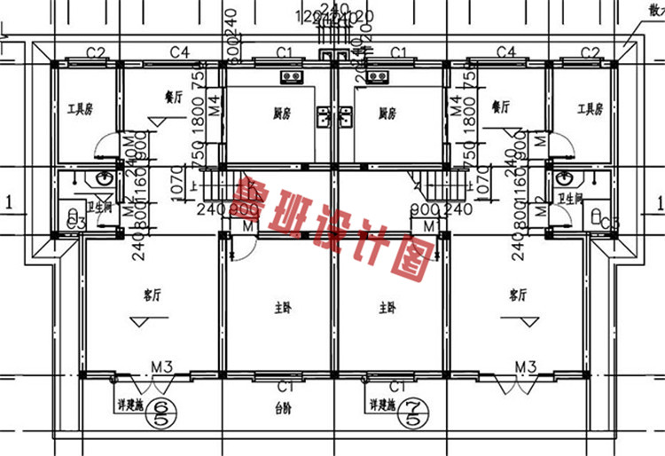 简洁兄弟三层双拼别墅设计一层户型图