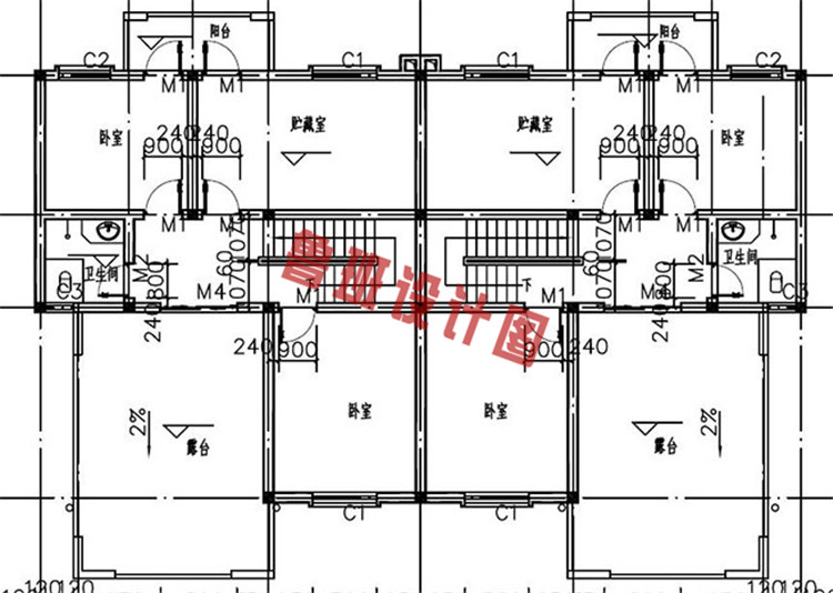 简洁兄弟三层双拼别墅设计三层户型图