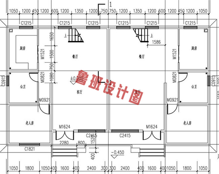 二层复式带阁楼双拼别墅设计一层户型图