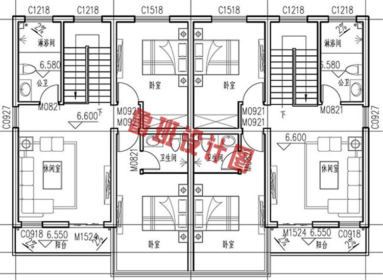 三层双拼自建房屋设计三层户型图