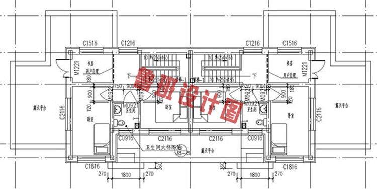 带车库乡村二层双拼设计二层户型图