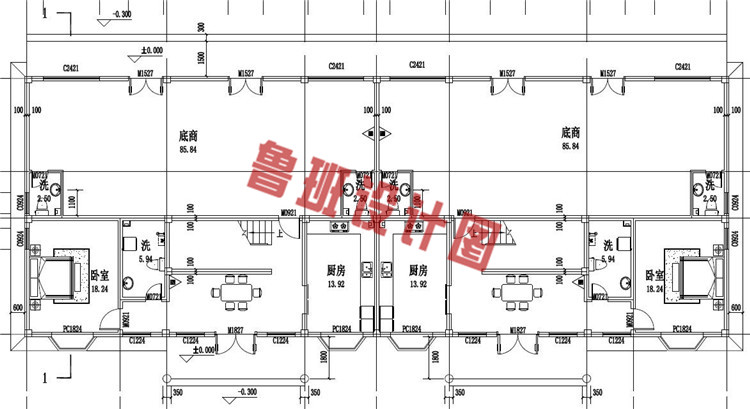 带商铺三层双拼别墅房屋设计一层户型图