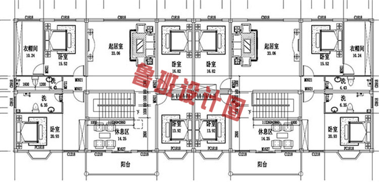 带商铺三层双拼别墅房屋设计三层户型图