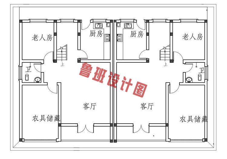 新农村双拼户型别墅设计一层户型图