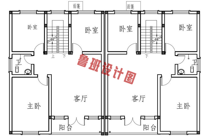 新农村双拼户型别墅设计二层户型图