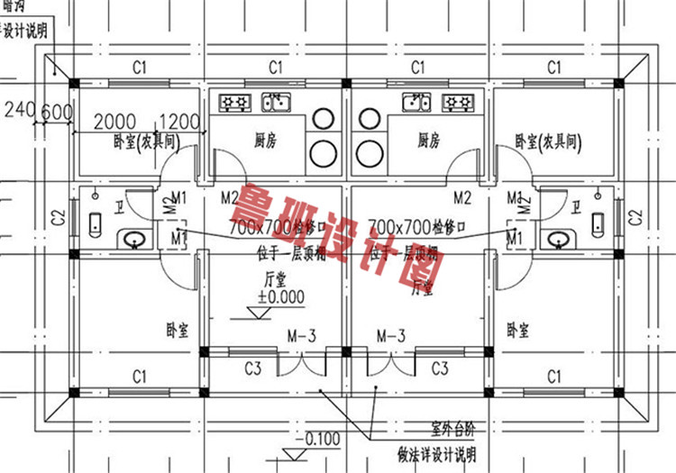 农村一层双拼别墅设计一层户型图