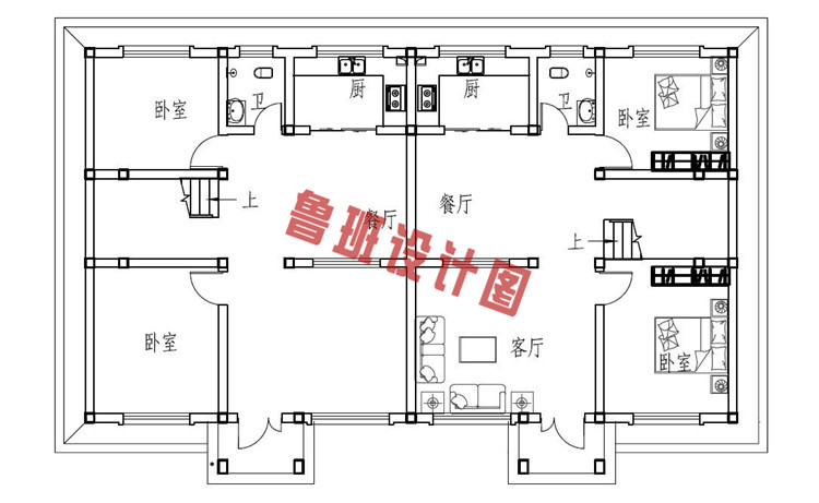 农村双拼三层小别墅设计一层户型图