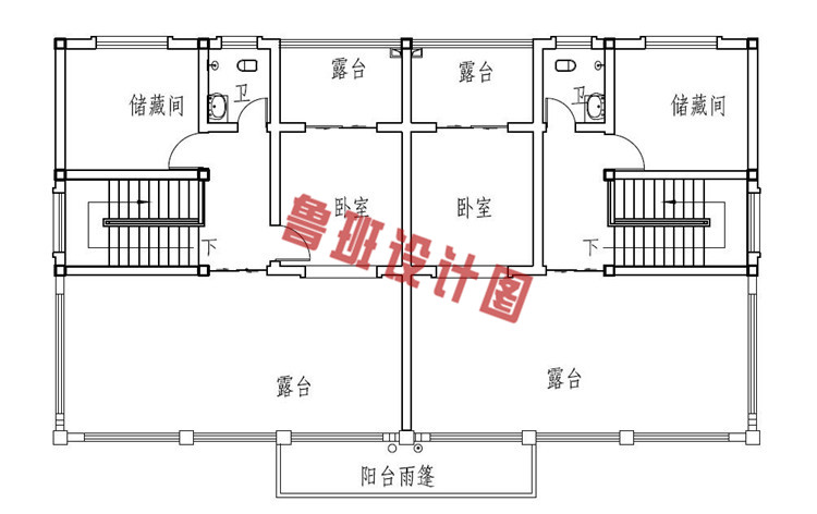 农村双拼三层小别墅设计三层户型图