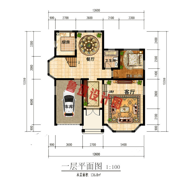 时尚精美乡村自建二层小洋楼一层户型图