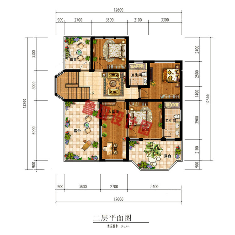 时尚精美乡村自建二层小洋楼二层户型图