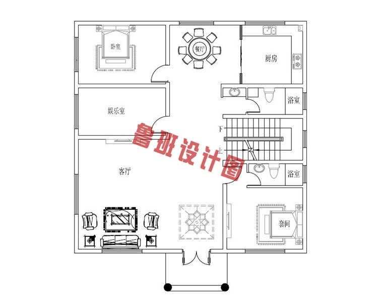 占地140平的二层别墅一层户型图