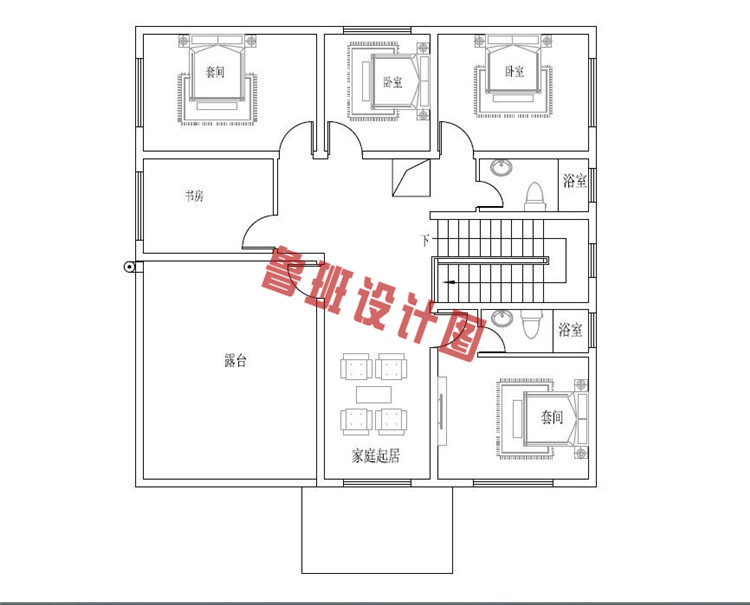 占地140平的二层别墅二层户型图