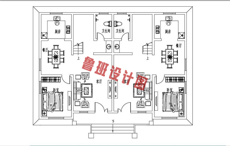 豪华三层双拼别墅房屋设计一层户型图