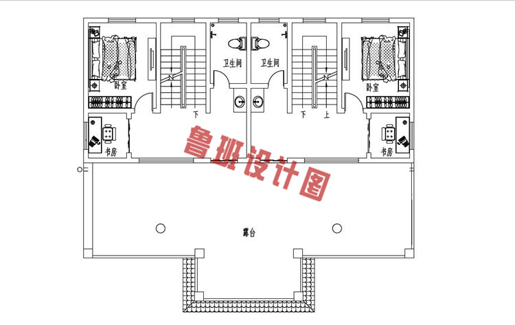 豪华三层双拼别墅房屋设计三层户型图