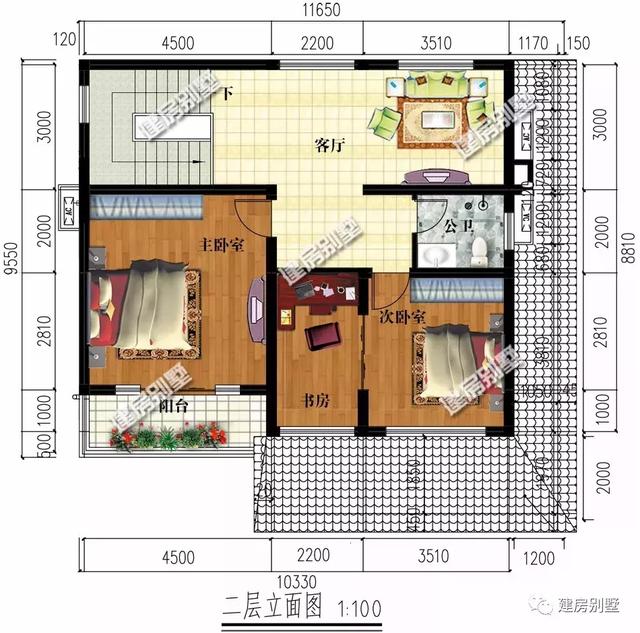 11.65×9.55米农村别墅，南北通透，23万建起来