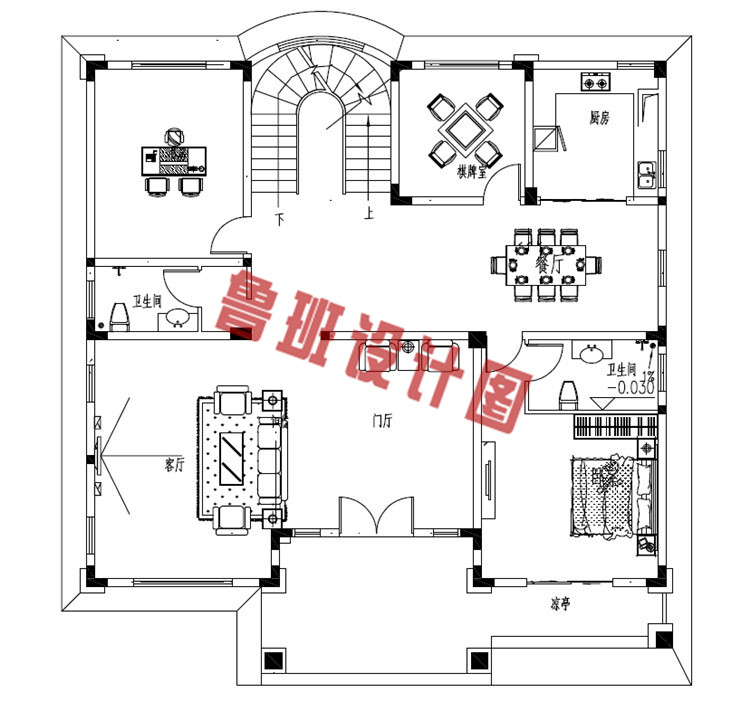 华丽温馨的二层小洋楼设计一层户型图