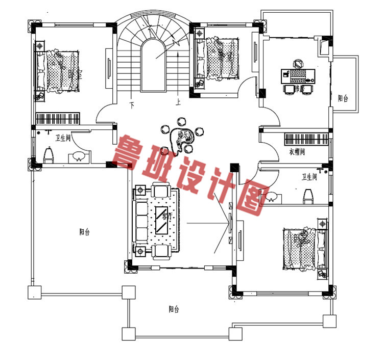 华丽温馨的二层小洋楼设计二层户型图