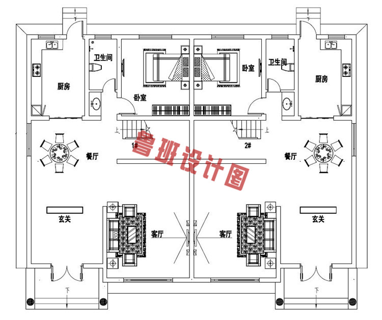 最新三层双拼自建别墅设计一层户型图