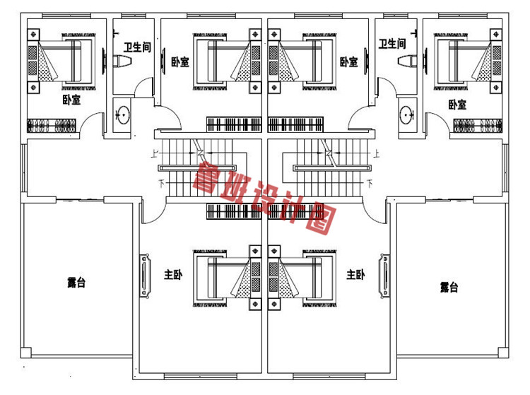 最新三层双拼自建别墅设计三层户型图