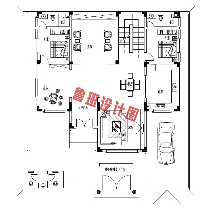 二层中式古典别墅设计一层户型图