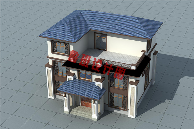 新中式三层小别墅鸟瞰图