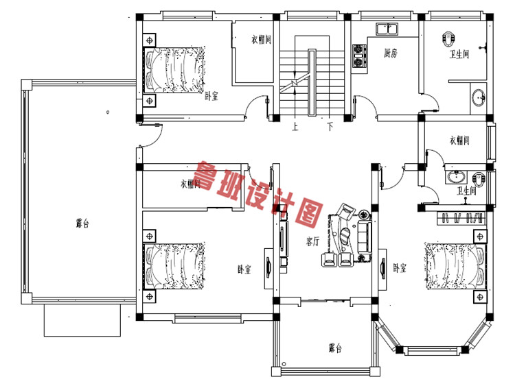 农村二层欧式别墅二层户型图