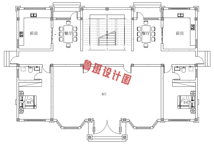 农村三层双拼欧式别墅一层户型图