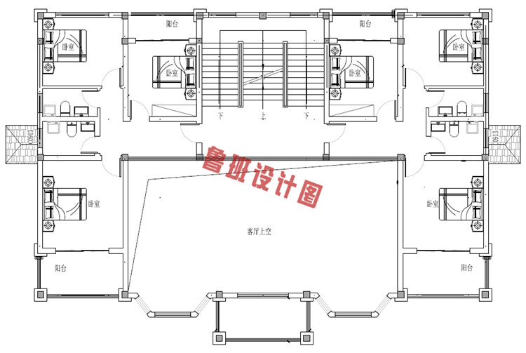 农村三层双拼欧式别墅二层户型图