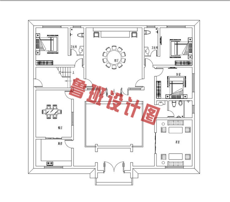 乡村二层中式四合院自建房屋一层户型图